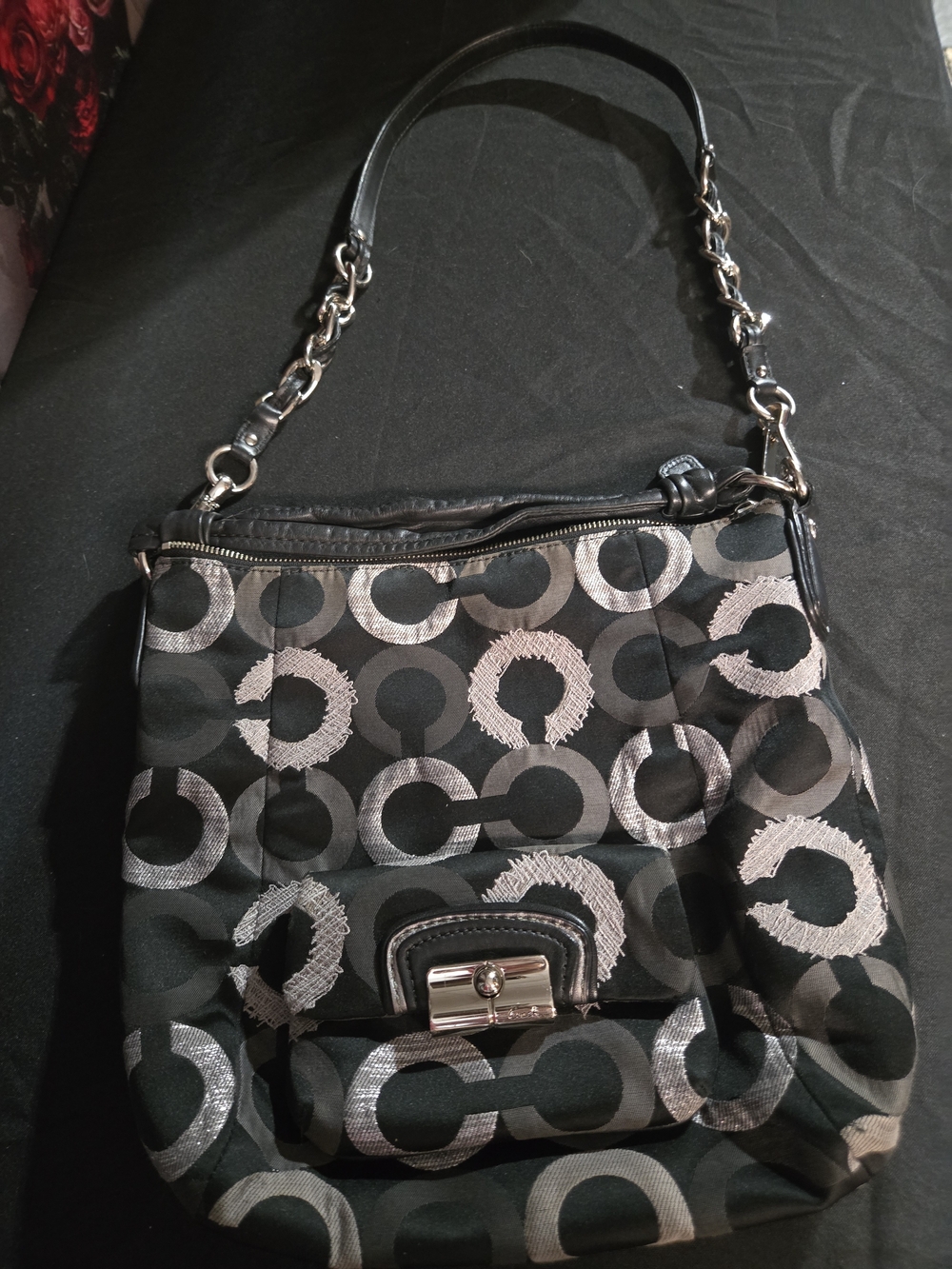 Coach Black Shoulder Bag with Silver Circle Pattern